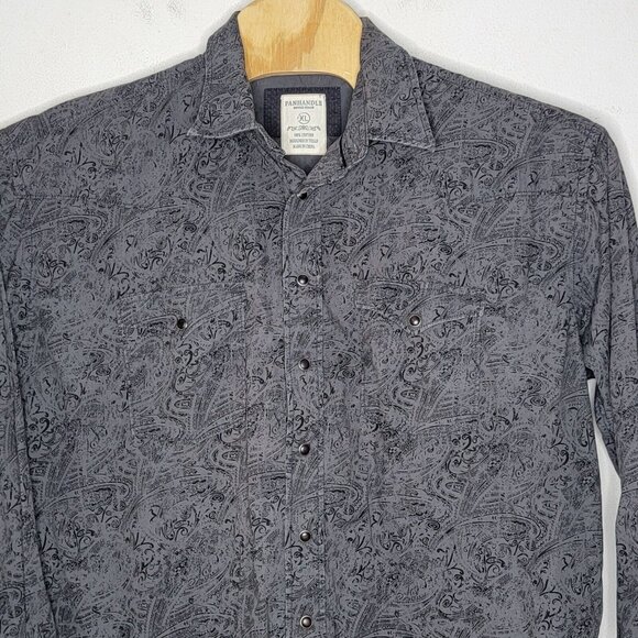 Panhandle XL‎ Gray Patterned Snap Button Down Long Sleeve Men's Western Shirt - Picture 3 of 4